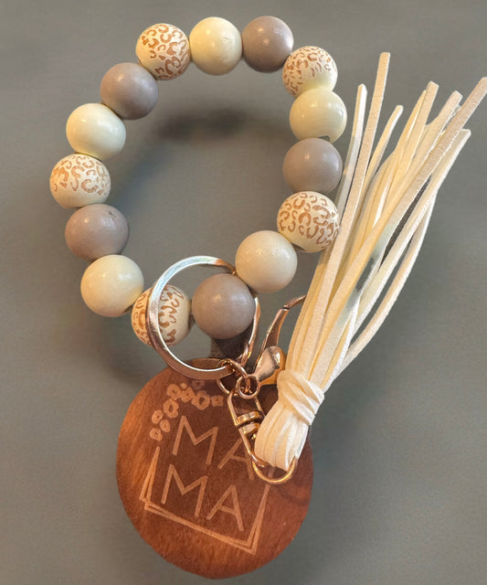 Wood Bracelet Keychain - Mama Ivory/Taupe