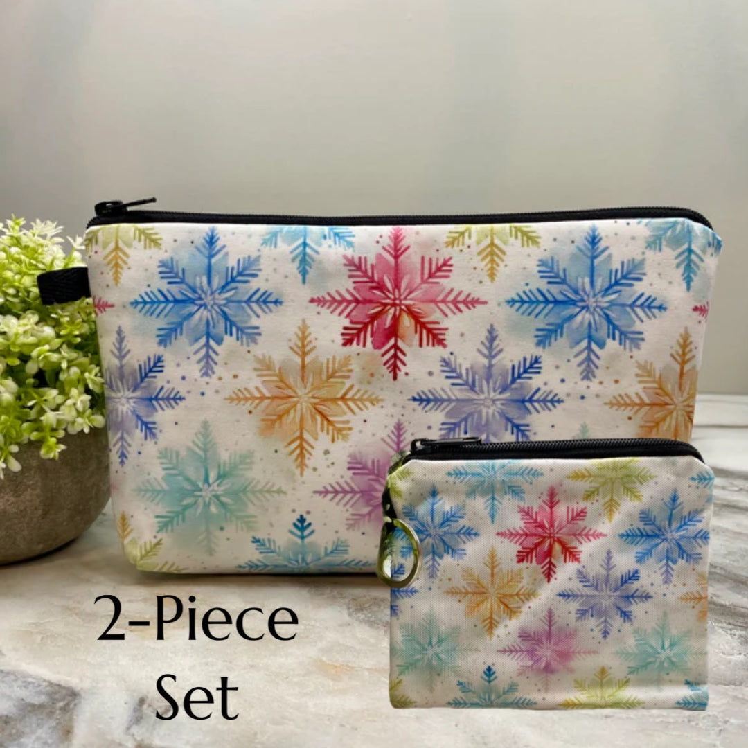 Pouch & Coin Purse Set -  Snow Flakes on White