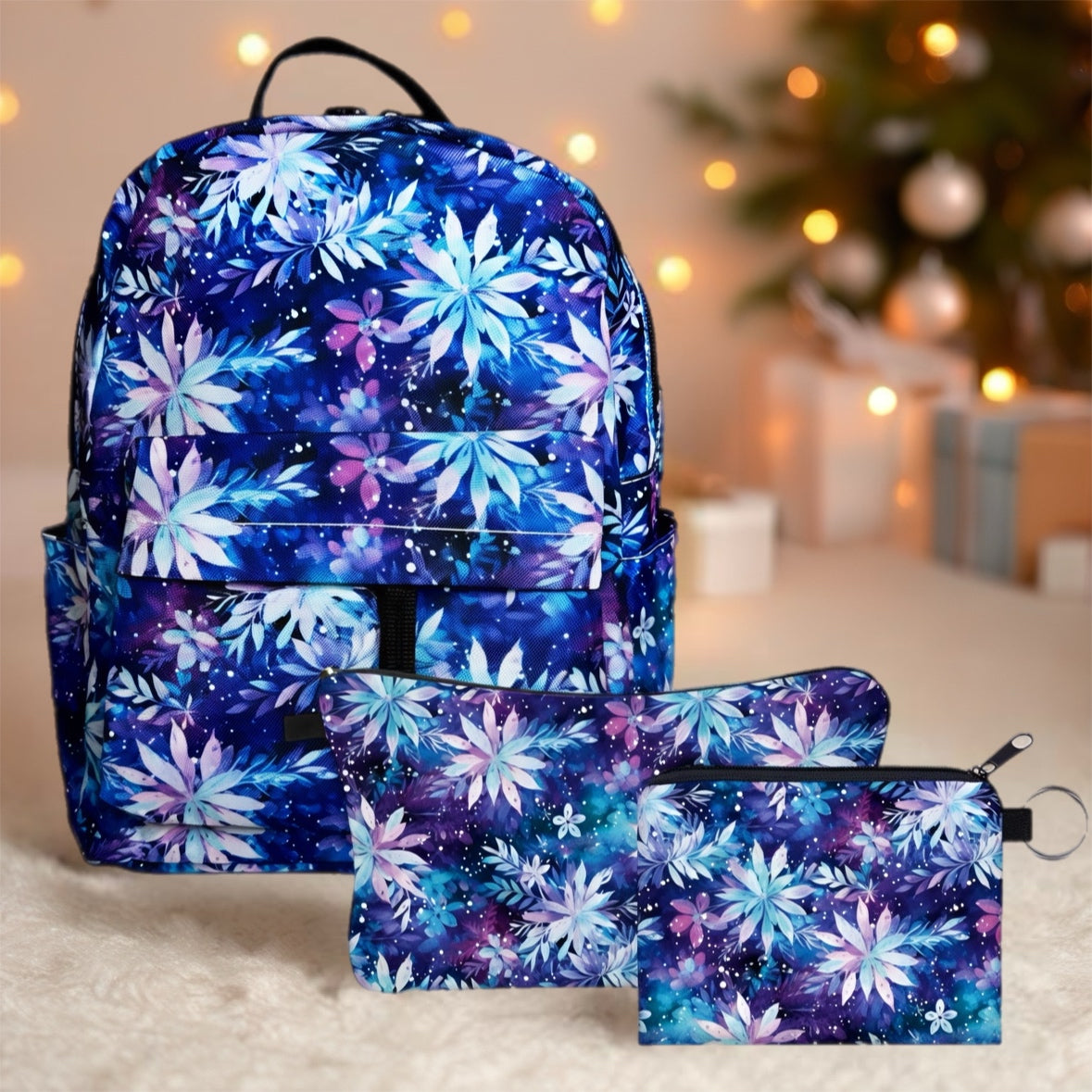 Mini Backpack Set - Christmas Blue Purple Snowflake