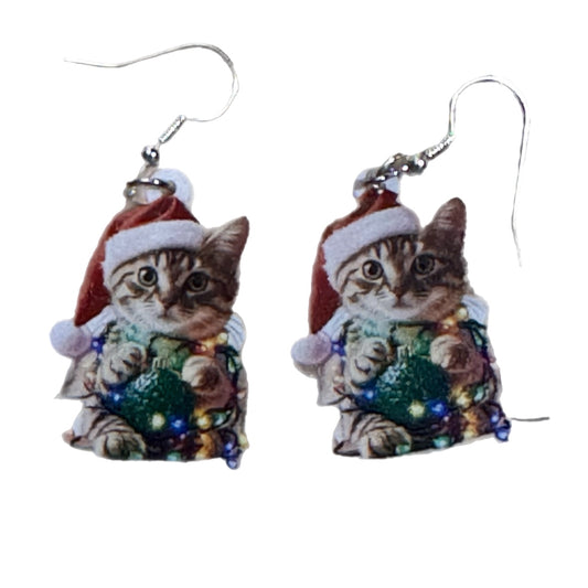 Santa Cat - Christmas Earrings