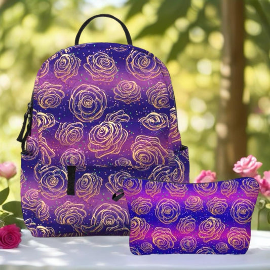 Mini Backpack & Pouch Set - Purple Roses