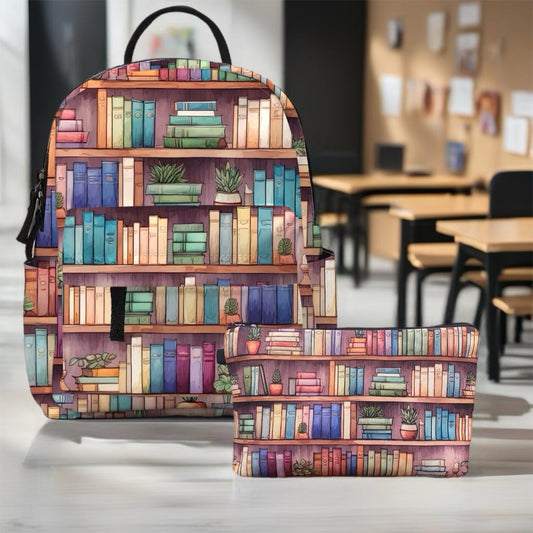 Mini Backpack & Pouch Set - Book Shelves