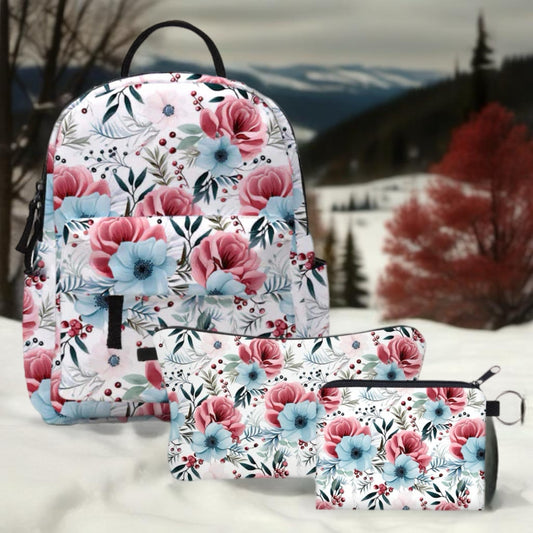 Mini Backpack, Pouch & Coin Purse Set - Holiday 2023 - Winter Floral