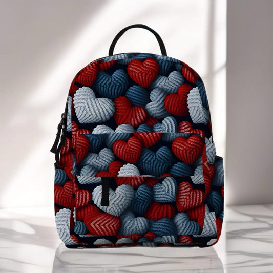 Mini Backpack - Knit Hearts RWB