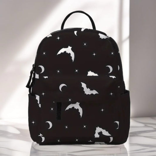 Mini Backpack - Black & White Bats Halloween