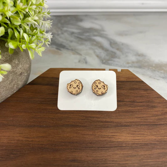 Wooden Stud Earrings - Cookies