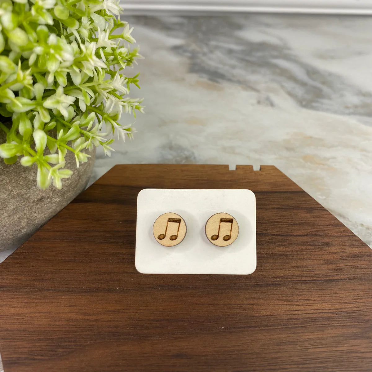 Wooden Stud Earrings - Music Notes