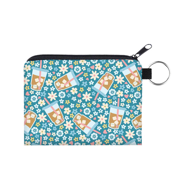 Mini Backpack, Pouch & Coin Purse Set - Coffee Blue Floral