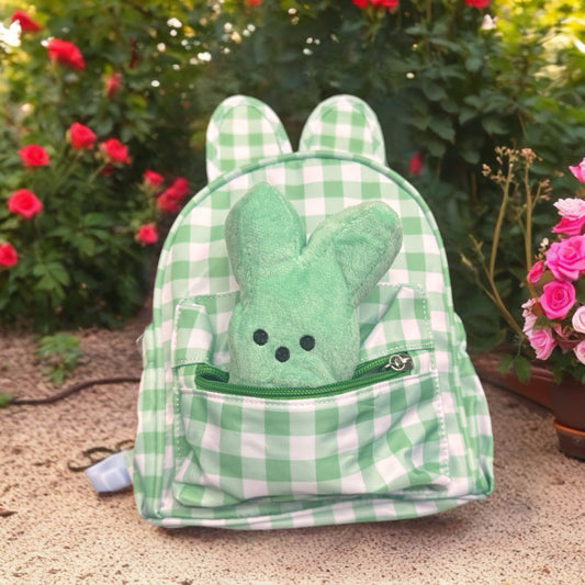 Mini Backpack - Easter - Gingham Bunny Ears - Green w/Free Plush Bunny