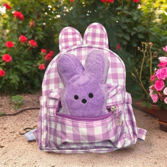 Mini Backpack - Easter - Gingham Bunny Ears - Purple w/Free Plush Bunny