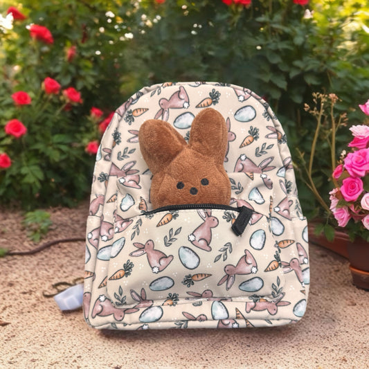 Mini Backpack - Easter - Bunnies, Eggs, & Carrots w/Free Plush Bunny