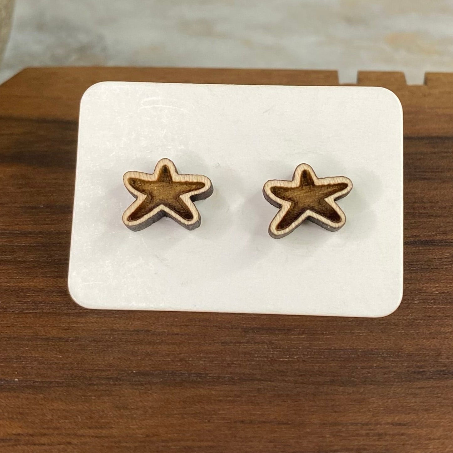 Wooden Stud Earrings - Starfish