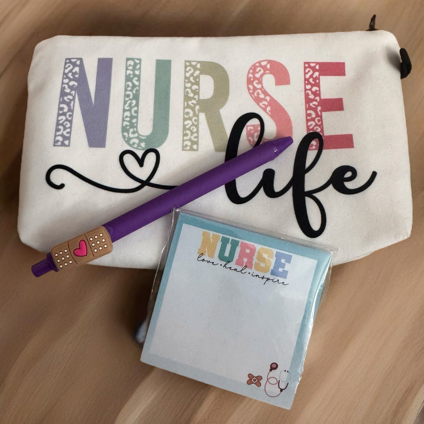 Pouch, Sticky Note Pad & Pen - Nurse Life (white)