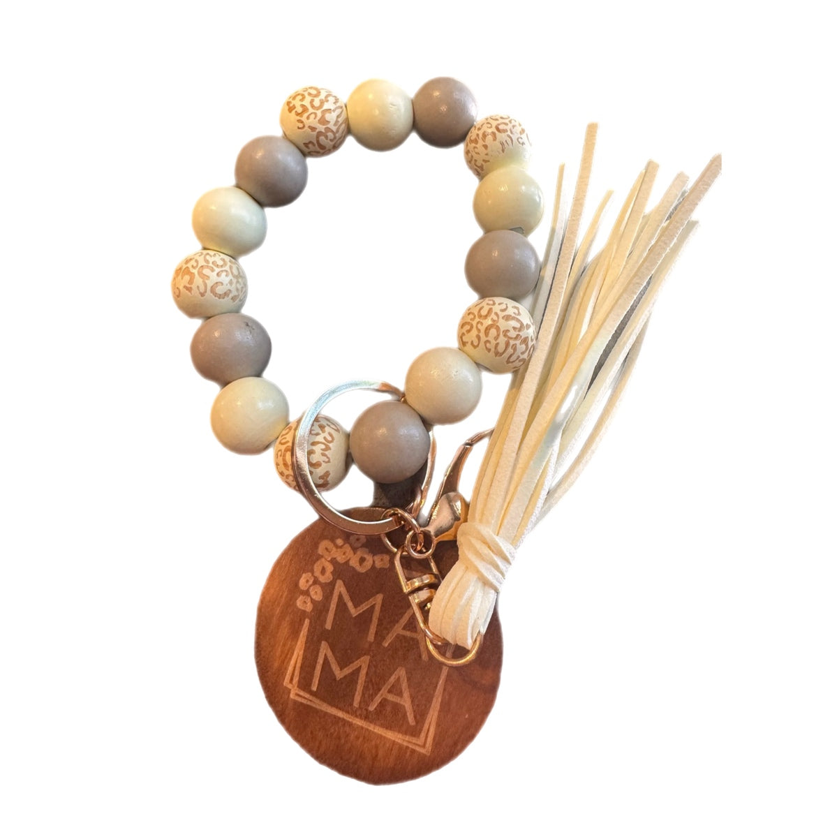 Wood Bracelet Keychain - Mama Ivory/Taupe