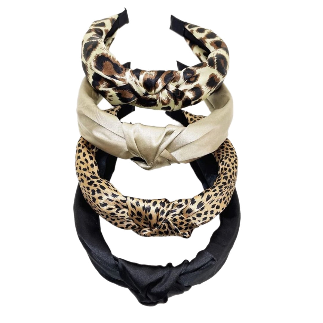 Headband - Leopard & Solid Center Knot