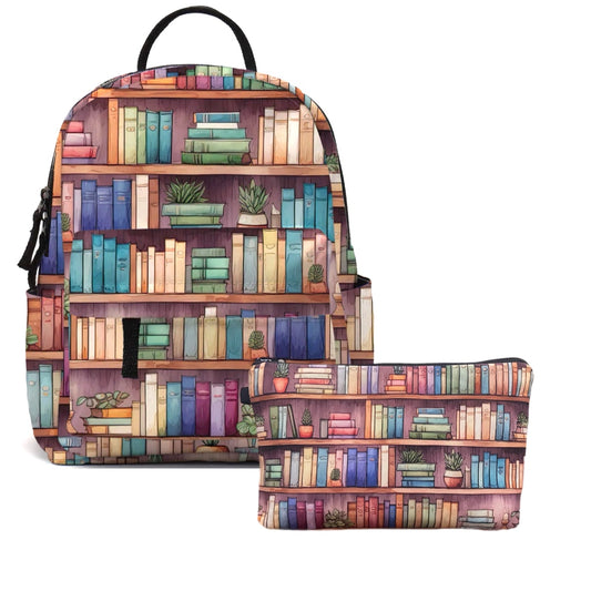 Mini Backpack & Pouch Set - Book Shelves