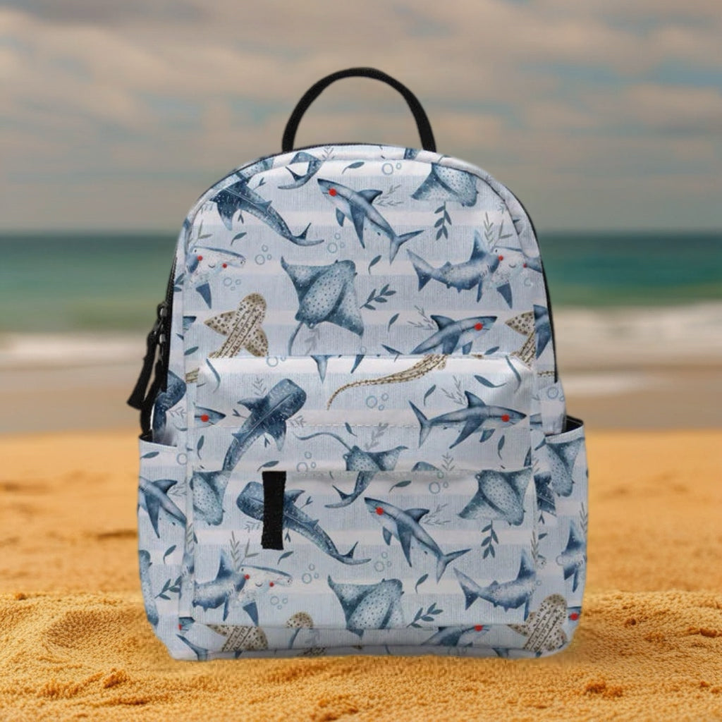 Mini Backpack - Ocean Blue Stripe Stingray Shark