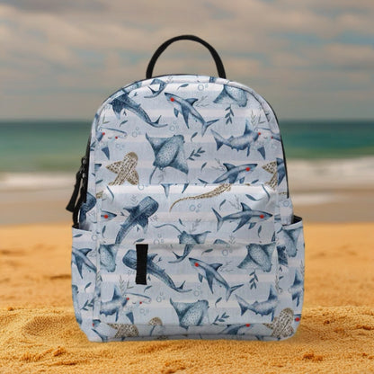 Mini Backpack - Ocean Blue Stripe Stingray Shark