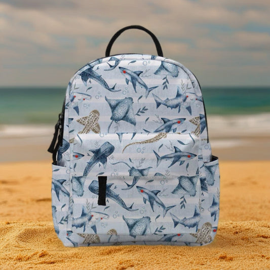 Mini Backpack - Ocean Blue Stripe Stingray Shark