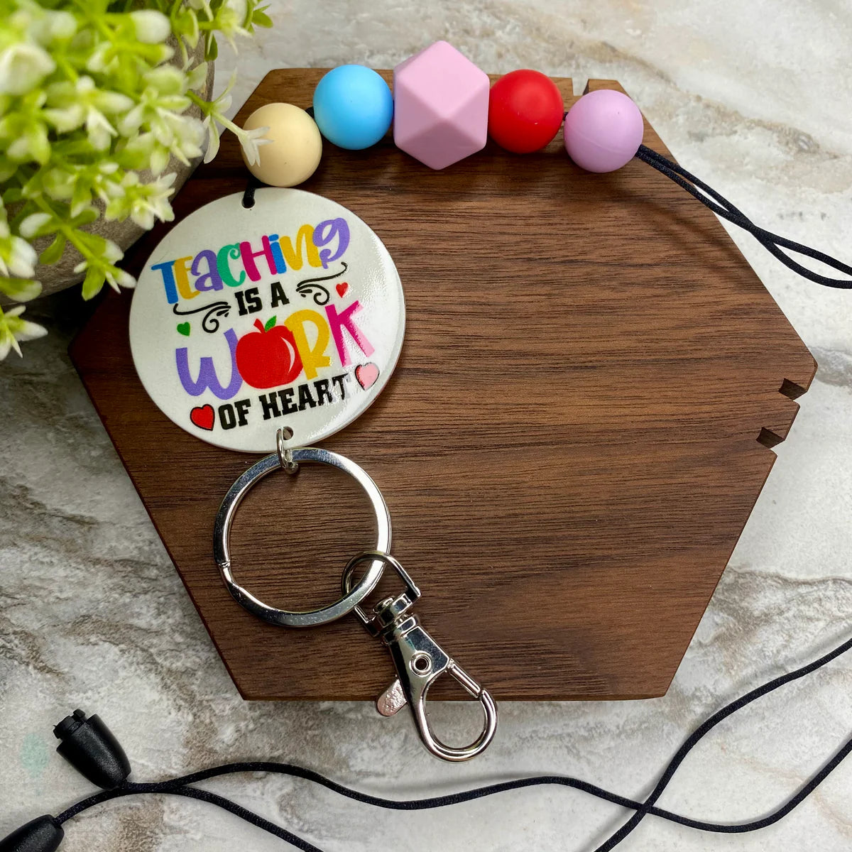 Break-Away Necklace Lanyard with Keychain Clasp - Silicone Bead - Teaching Heart