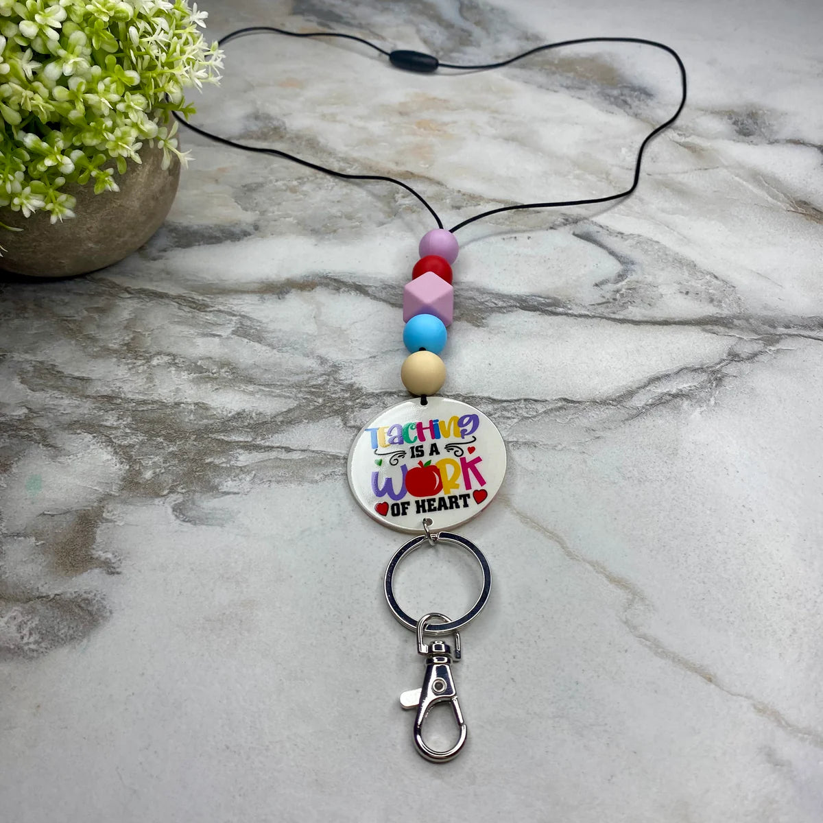 Break-Away Necklace Lanyard with Keychain Clasp - Silicone Bead - Teaching Heart