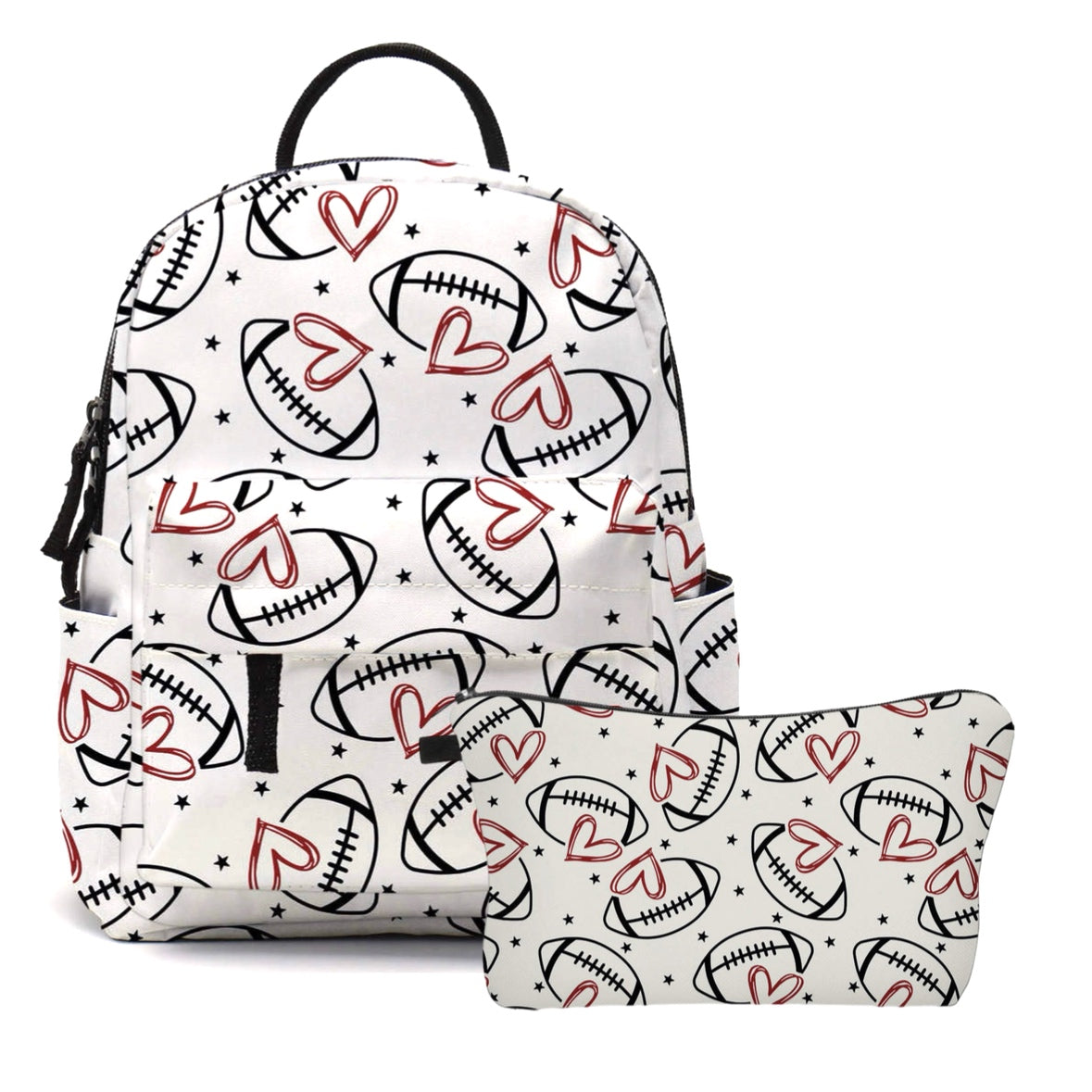 Mini Backpack & Pouch Set - Football Hearts