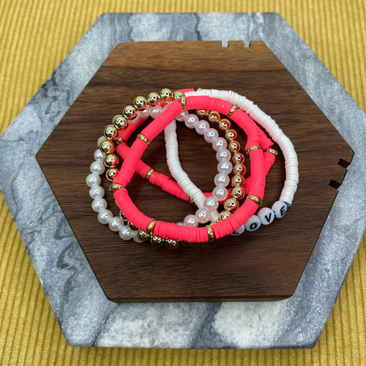 Bracelet Pack - Clay & Gold Bead - Love