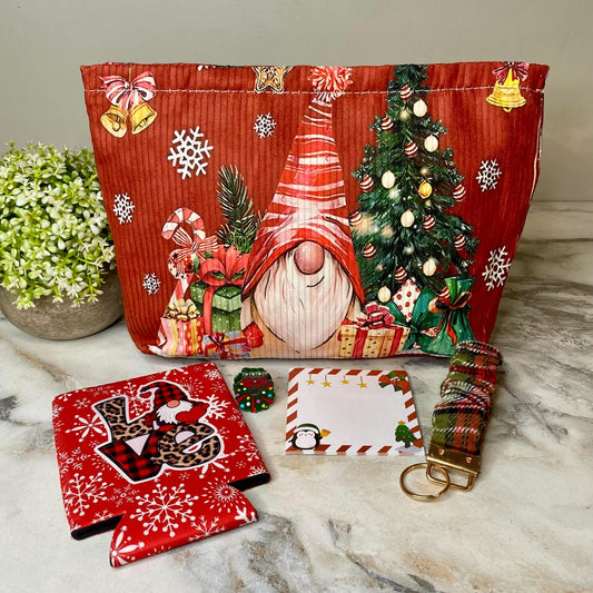 Corduroy Zip Pouch Gift Set - Christmas Gnome Tree
