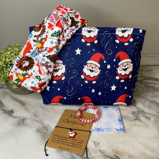 Corduroy Zip Pouch Gift Set - Christmas Santa Blue