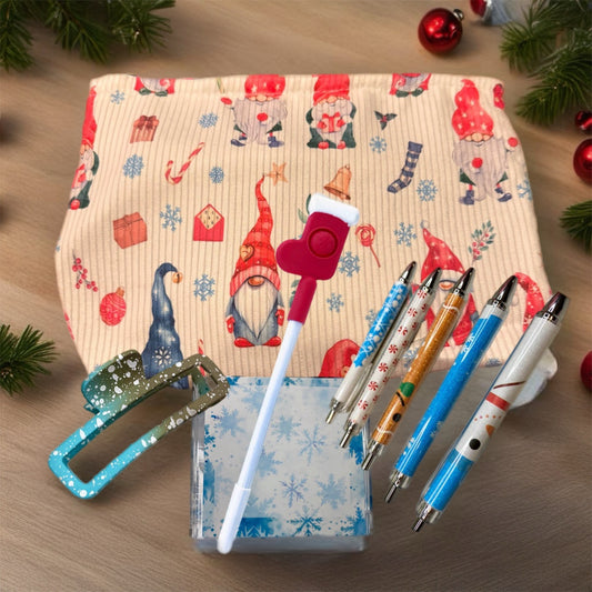 Corduroy Zip Pouch Gift Set - Christmas Gnomes on Ivory