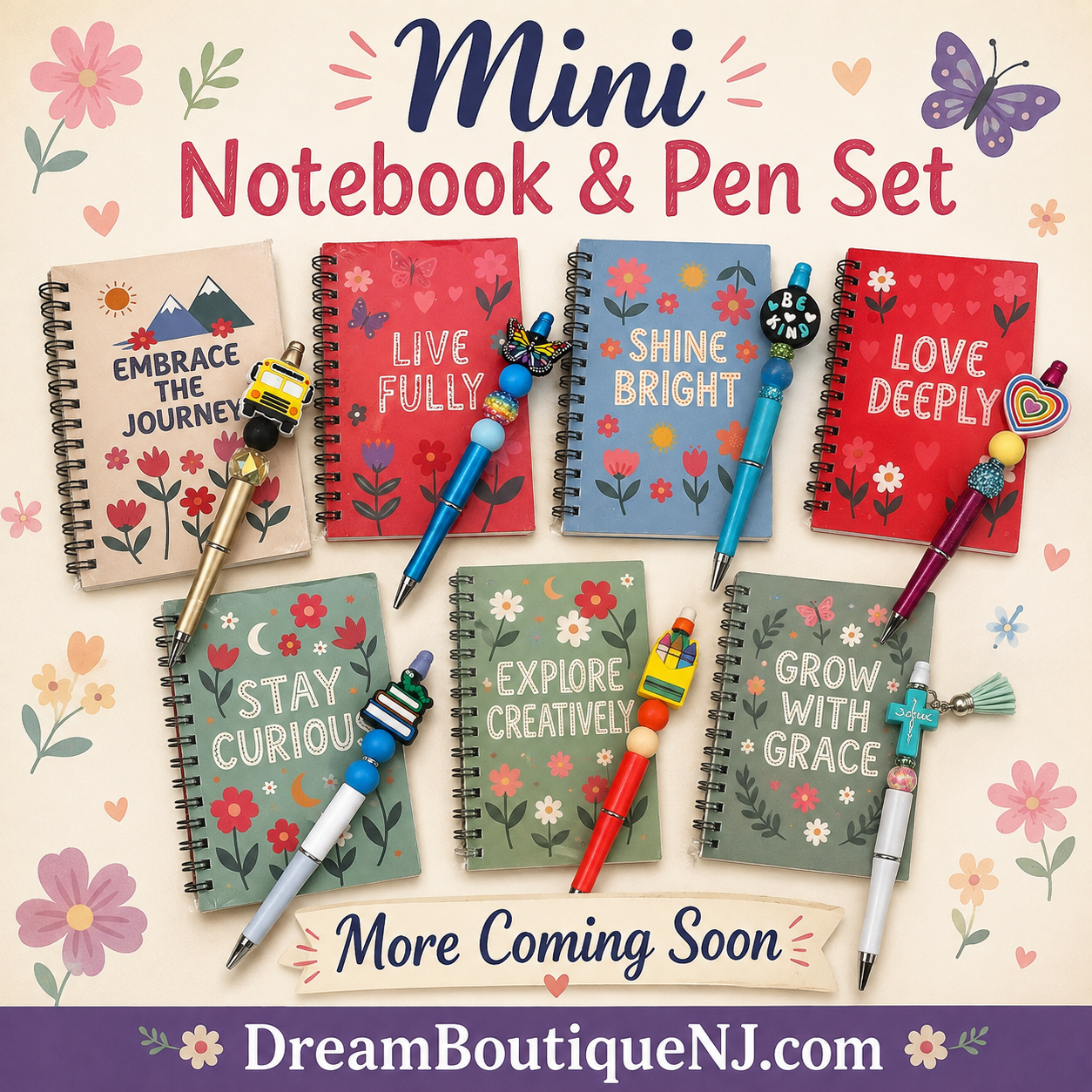 Mini Notebook & Beaded Pen Set