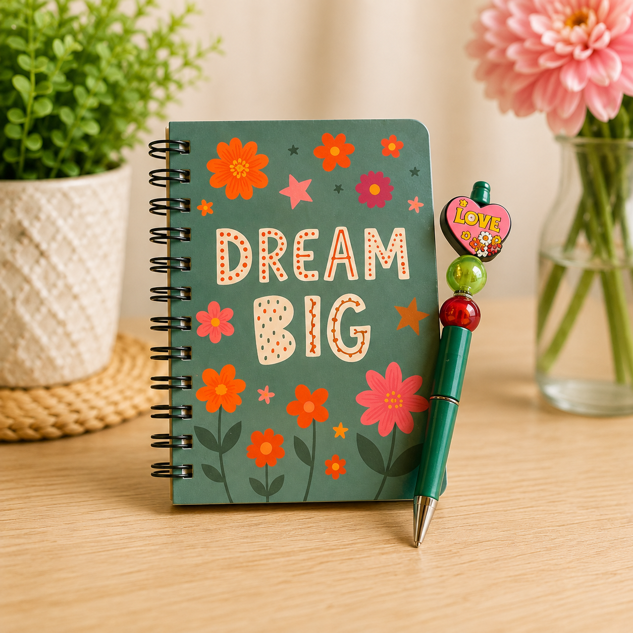 Mini Notebook & Beaded Pen Set