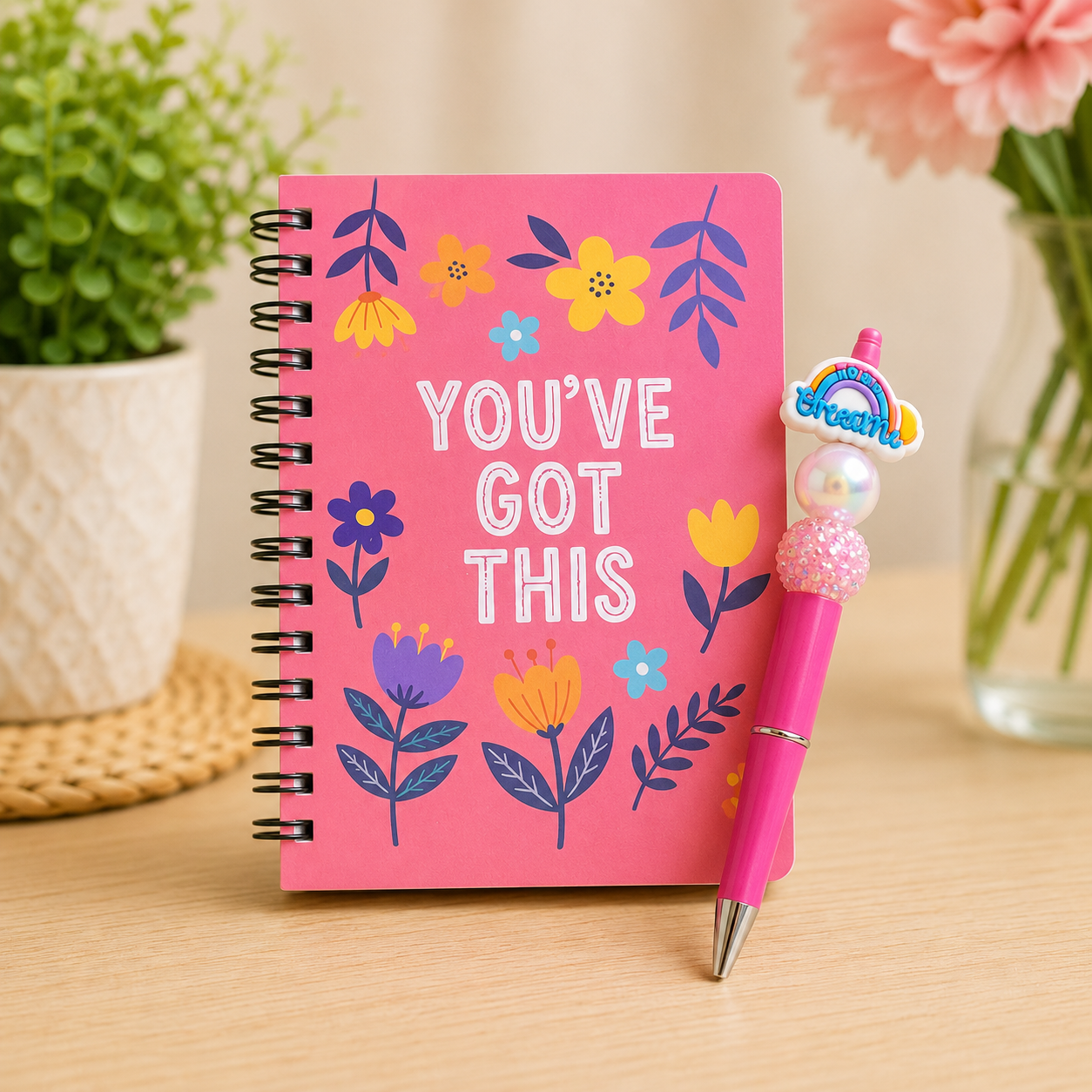 Mini Notebook & Beaded Pen Set