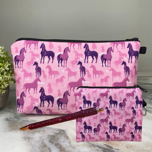 Horse Pink Purple Pouch Set