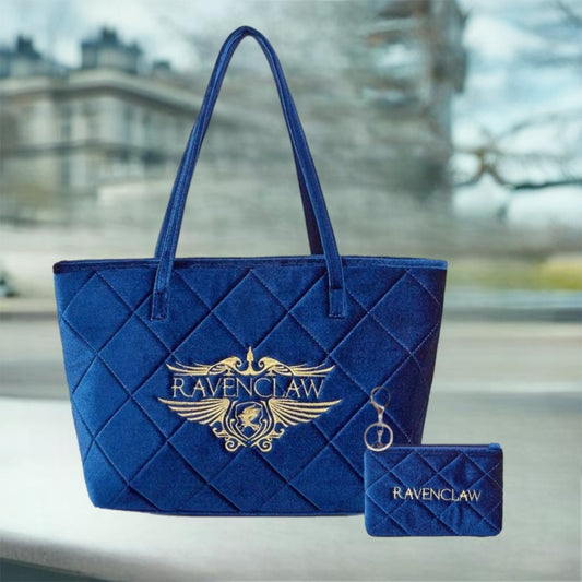 Quilted Embroidery Fashion Commuter Bag & Clutch - Blue