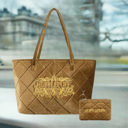 Quilted Embroidery Fashion Commuter Bag & Clutch - Honey