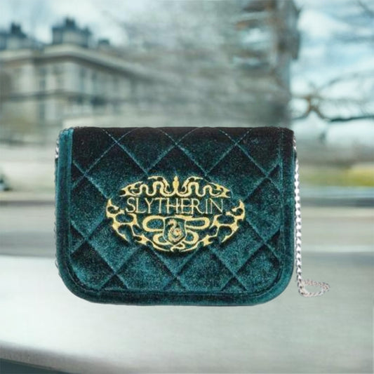 Quilted & Embroidered Purse with Chain Strap - Green