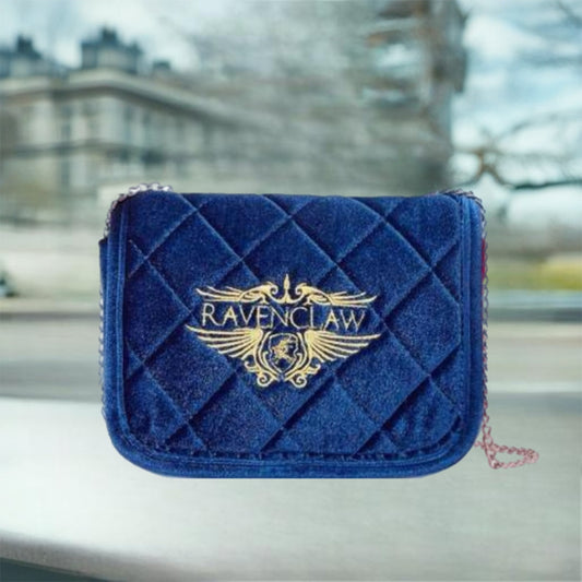 Quilted & Embroidered Purse with Chain Strap - Blue