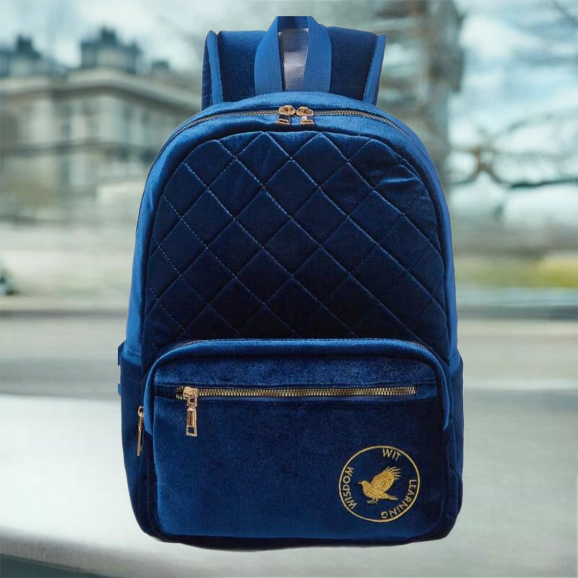 Quilted & Embroidery Fashion Backpack - Blue