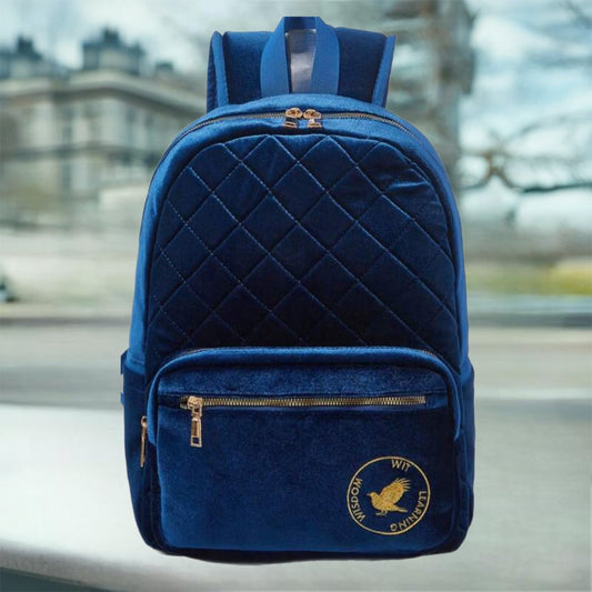 Quilted & Embroidery Fashion Backpack - Blue