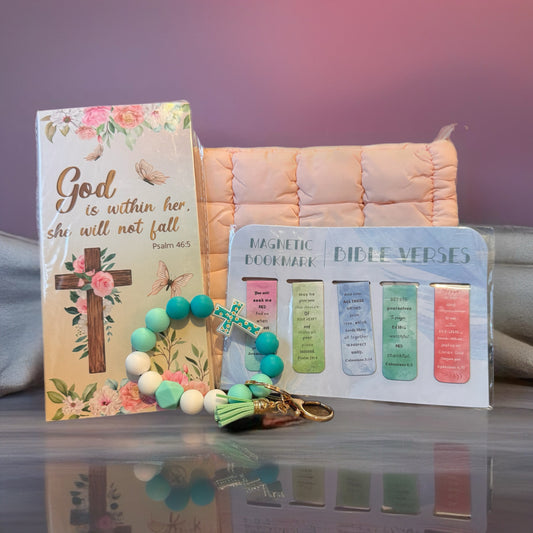 Puffer Pouch, Sticky Note Booklet, Bookmarks & Wristlet Set - Religious
