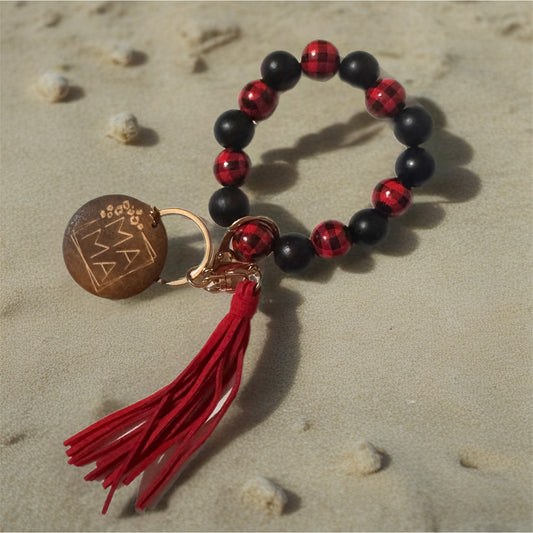 Wood Bracelet Keychain - Mama Red Plaid