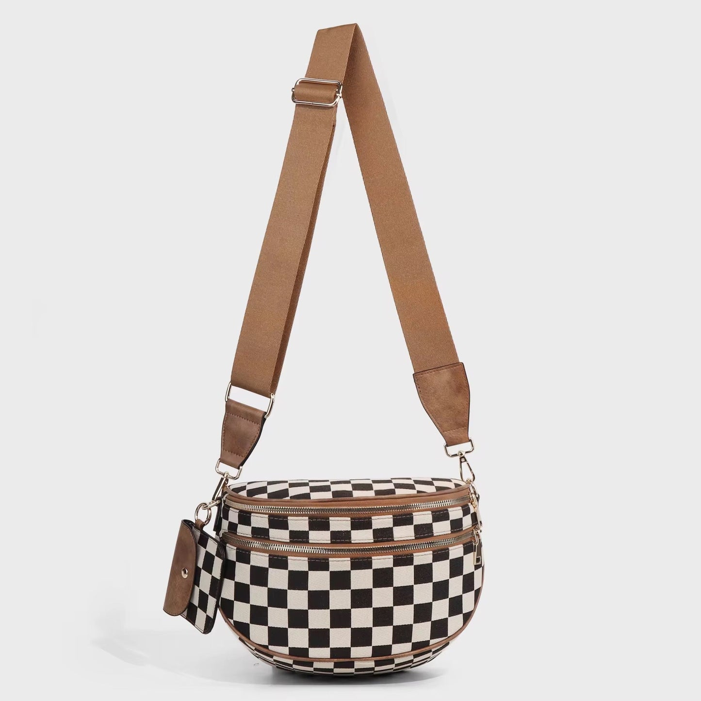 The Roni Crossbody - Canvas Tan Black Camel Check