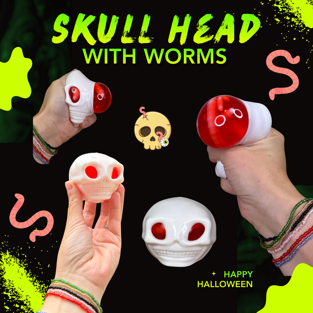 Squishy Toy - Halloween - Skull Head + Worms