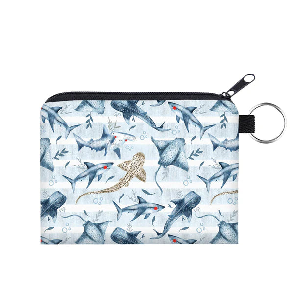 Mini Backpack, Pouch & Coin Purse Set - Ocean Blue Stripe Stingray Shark