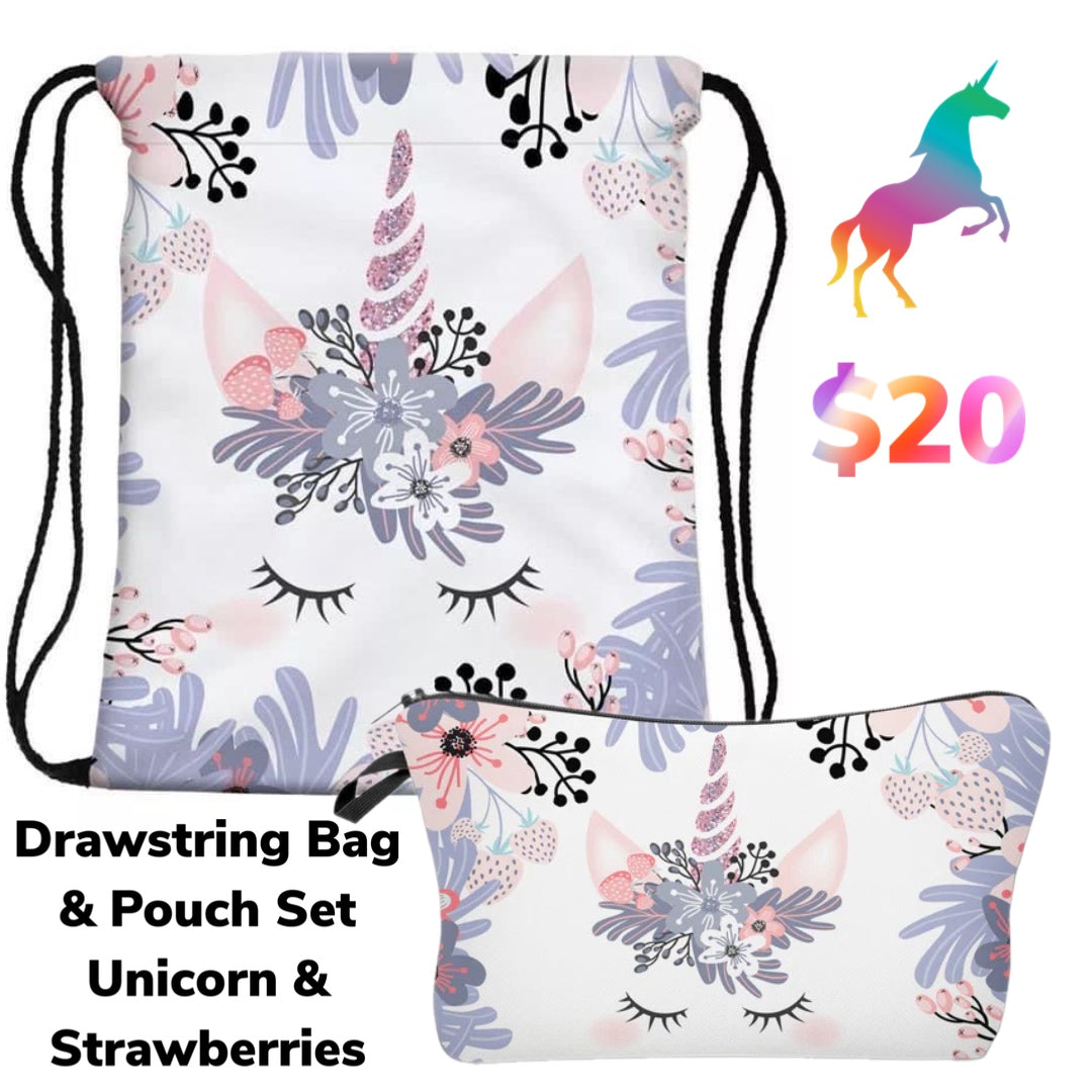 Drawstring Bag & Pouch Set - Unicorn