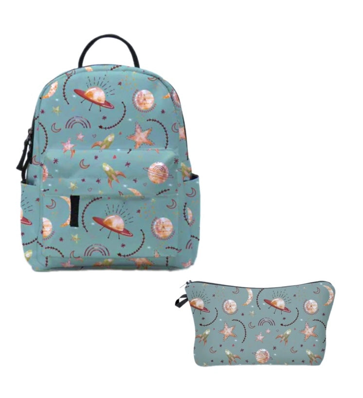 Mini Backpack & Pouch Set -  Space Beige Teal Green