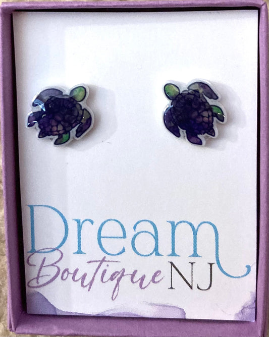 Earrings - Turtle purple/green stud