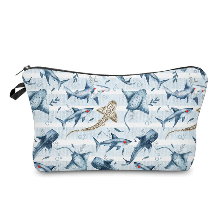 Mini Backpack, Pouch & Coin Purse Set - Ocean Blue Stripe Stingray Shark