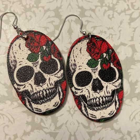 Halloween Earrings - Skeleton w/Red Rose